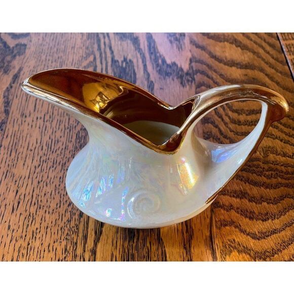 Creamer & Sugar Bowl by Pearl China Company Iridescent 22K Gold Trim Circa 1960 - Picture 4 of 9